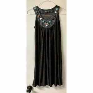 Forla Paris Short Dress Tunic Size M Bead Details Brown Floral